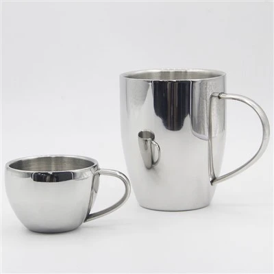 Ceașă de cafea cu perete dublu-din oțel inoxidabil 304, cu mâner, disponibile în mai multe dimensiuni și stiluri